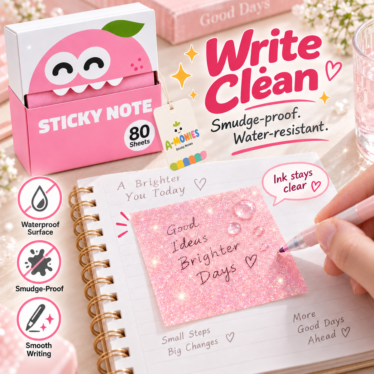 ✨ Glitter Transparent Pull-Out Sticky Notes - Stylish Aesthetic Memo Pads & Easy-to-Write
