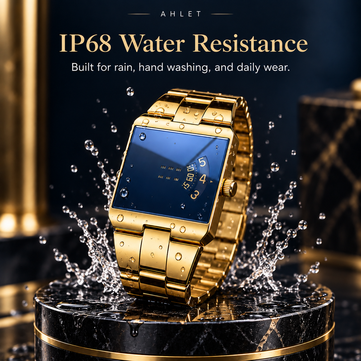 Men's Gold-Tone Square Quartz Watch | Business Casual Style