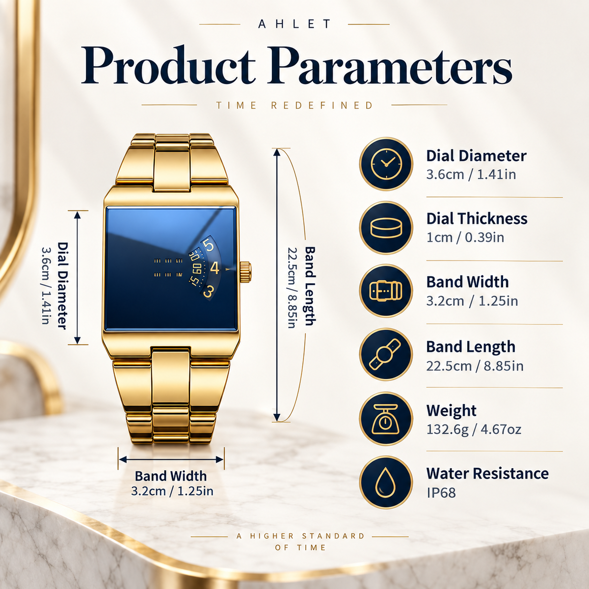 Men's Gold-Tone Square Quartz Watch | Business Casual Style