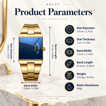 Men's Gold-Tone Square Quartz Watch | Business Casual Style