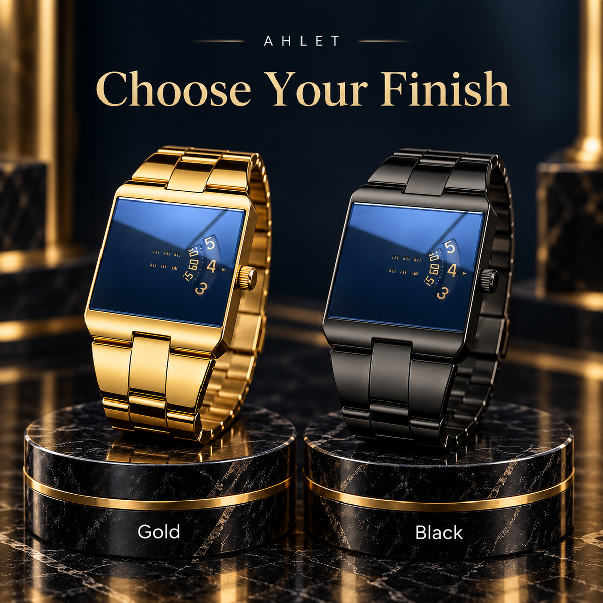 Men's Gold-Tone Square Quartz Watch | Business Casual Style