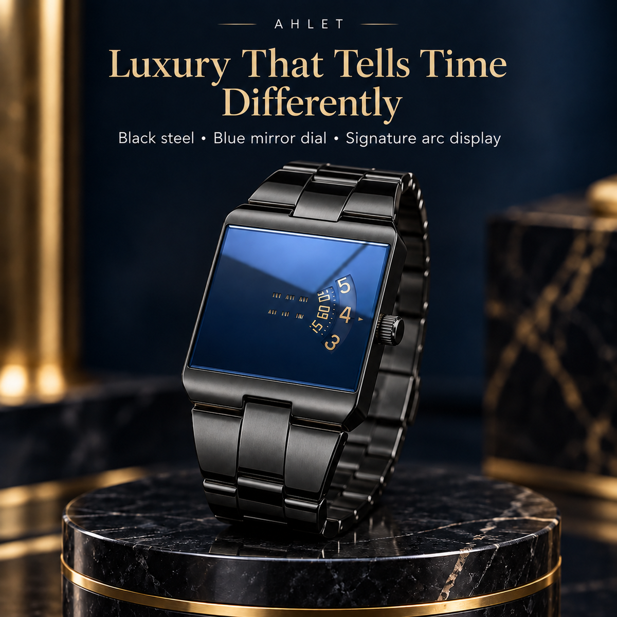 Men's Gold-Tone Square Quartz Watch | Business Casual Style
