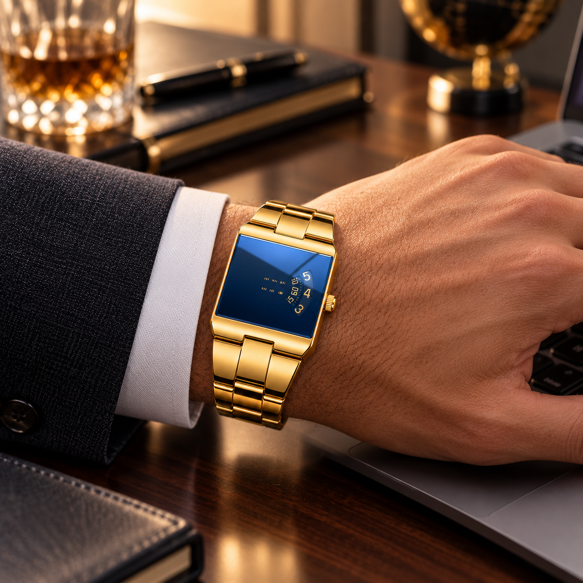 Men's Gold-Tone Square Quartz Watch | Business Casual Style