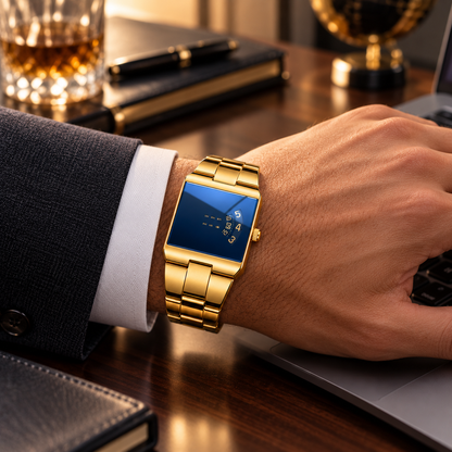 Men's Gold-Tone Square Quartz Watch | Business Casual Style