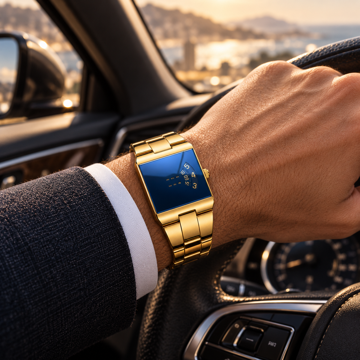 Men's Gold-Tone Square Quartz Watch | Business Casual Style