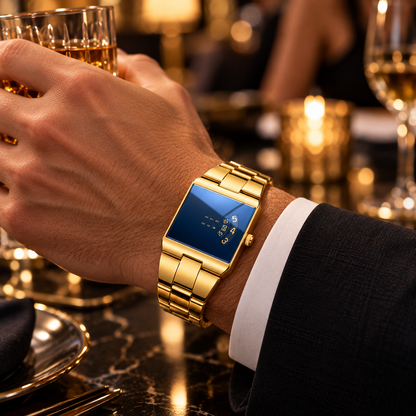 Men's Gold-Tone Square Quartz Watch | Business Casual Style