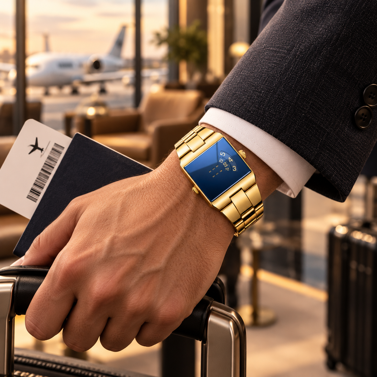 Men's Gold-Tone Square Quartz Watch | Business Casual Style