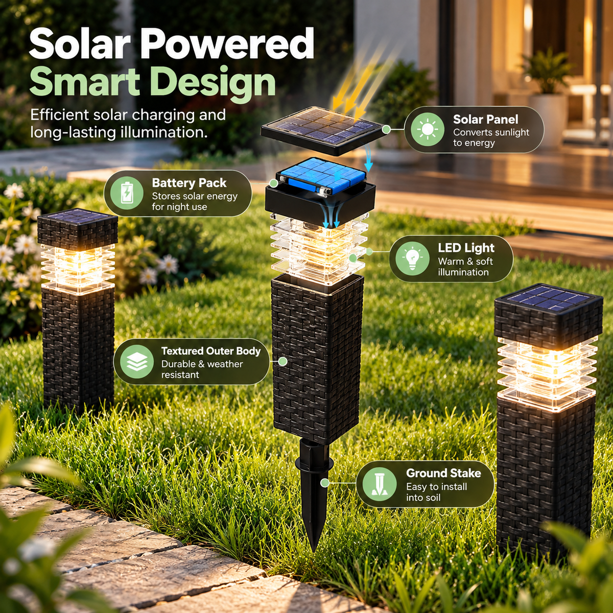 Energy-Saving Solar Garden Pathway Lights – Waterproof & No Wires, Automatic Night Glow ✨