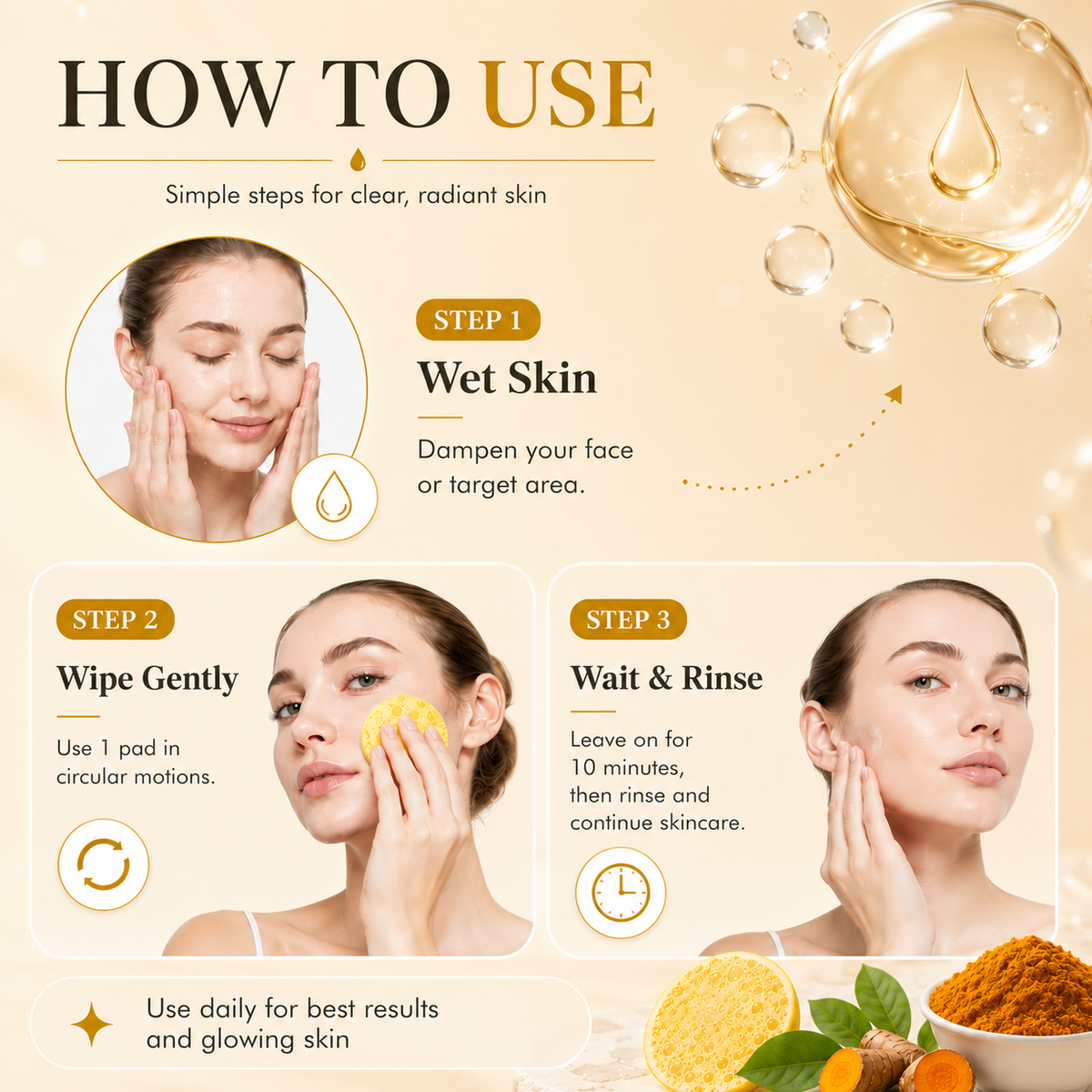 🌿 Natural Turmeric & Kojic Acid Facial Cleansing Pads - Gentle Cleansing & Daily Skin Care