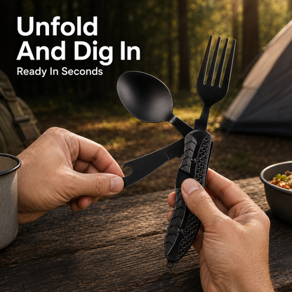 🏕️ 3-in-1 Folding Camping Utensil – Compact Fork, Spoon & Knife