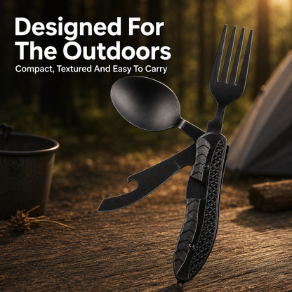 🏕️ 3-in-1 Folding Camping Utensil – Compact Fork, Spoon & Knife