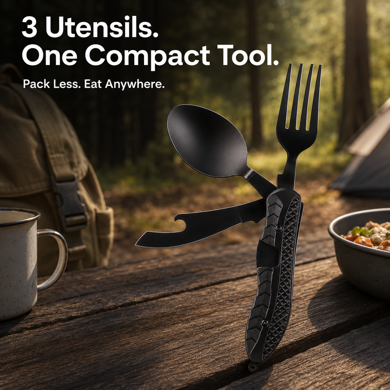 🏕️ 3-in-1 Folding Camping Utensil – Compact Fork, Spoon & Knife
