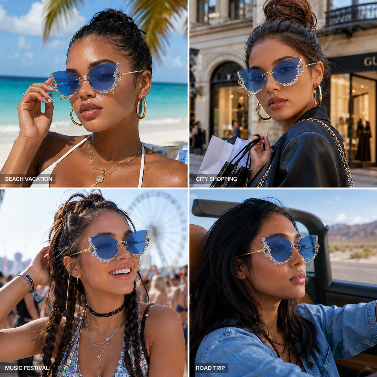 Butterfly Rimless Rhinestone Sunglasses - Sparkling Design & Elegant Style