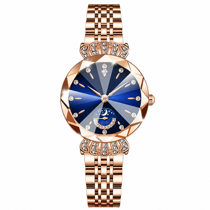 👑 Luxurious Rose Gold Crystal Quartz Watch – Diamond Cut Vintage Wristwatch✨