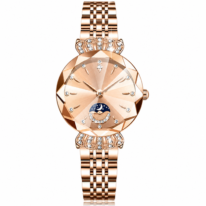 👑 Luxurious Rose Gold Crystal Quartz Watch – Diamond Cut Vintage Wristwatch✨