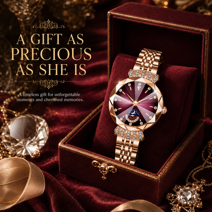 👑 Luxurious Rose Gold Crystal Quartz Watch – Diamond Cut Vintage Wristwatch✨
