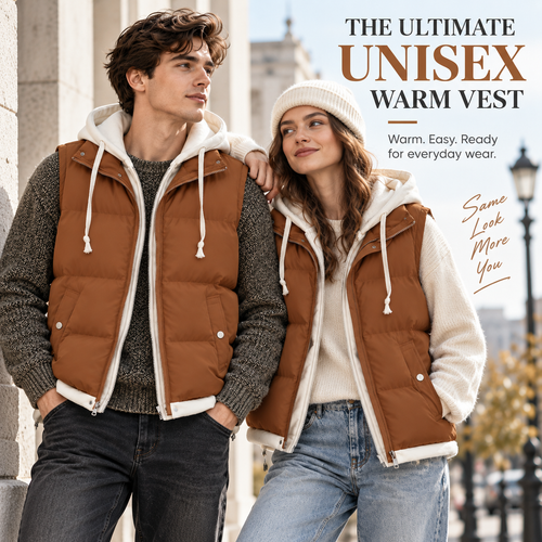 Unisex Layered Hooded Thermal Vest - Stylish, Warmth & Lightweight Comfort