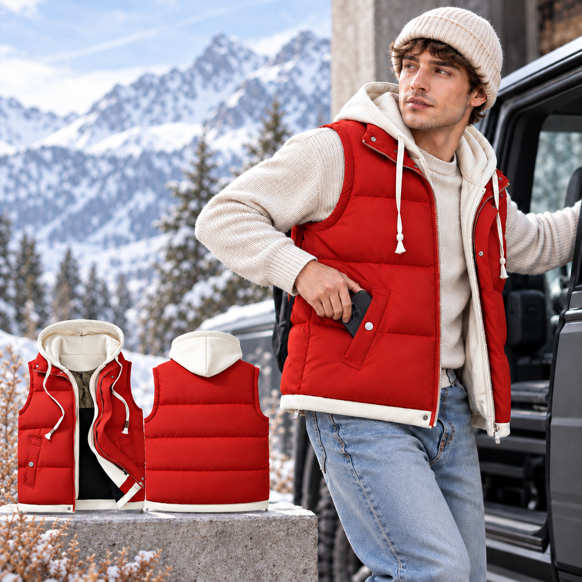 Unisex Layered Hooded Thermal Vest - Stylish, Warmth & Lightweight Comfort