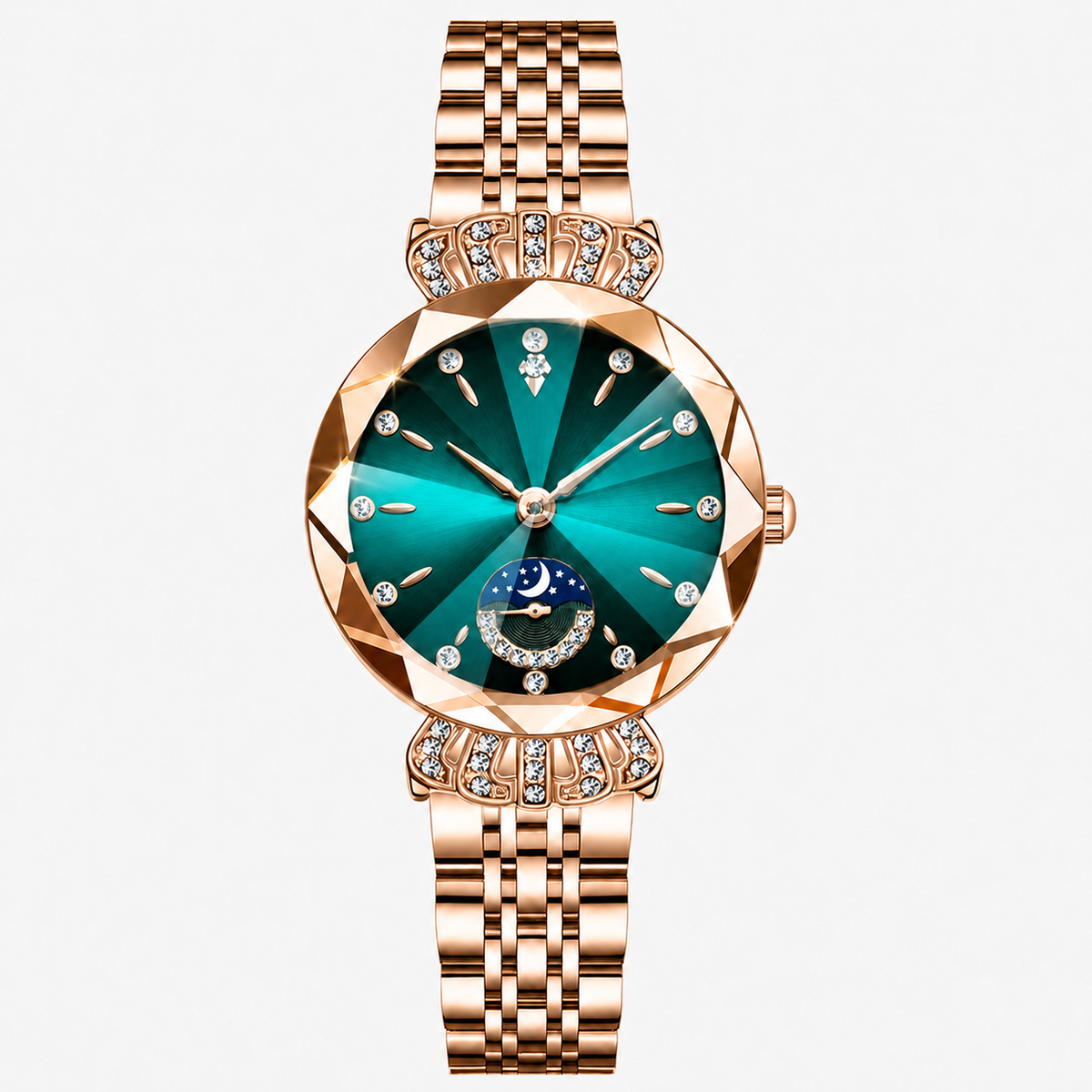 👑 Luxurious Rose Gold Crystal Quartz Watch – Diamond Cut Vintage Wristwatch✨