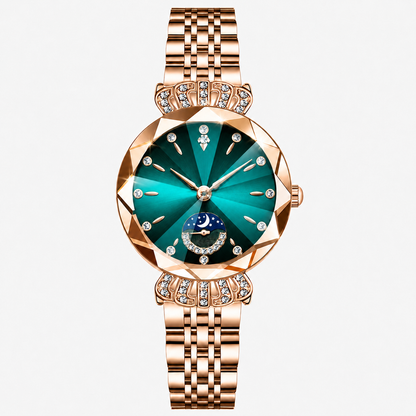 👑 Luxurious Rose Gold Crystal Quartz Watch – Diamond Cut Vintage Wristwatch✨