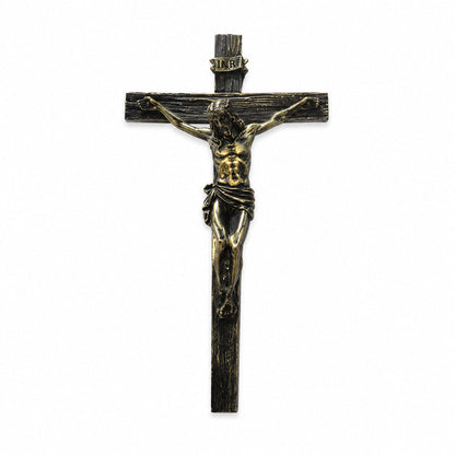 Catholic Crucifix Wall Cross, Jesus Christ Decor, 9.65" Handmade Sculpture
