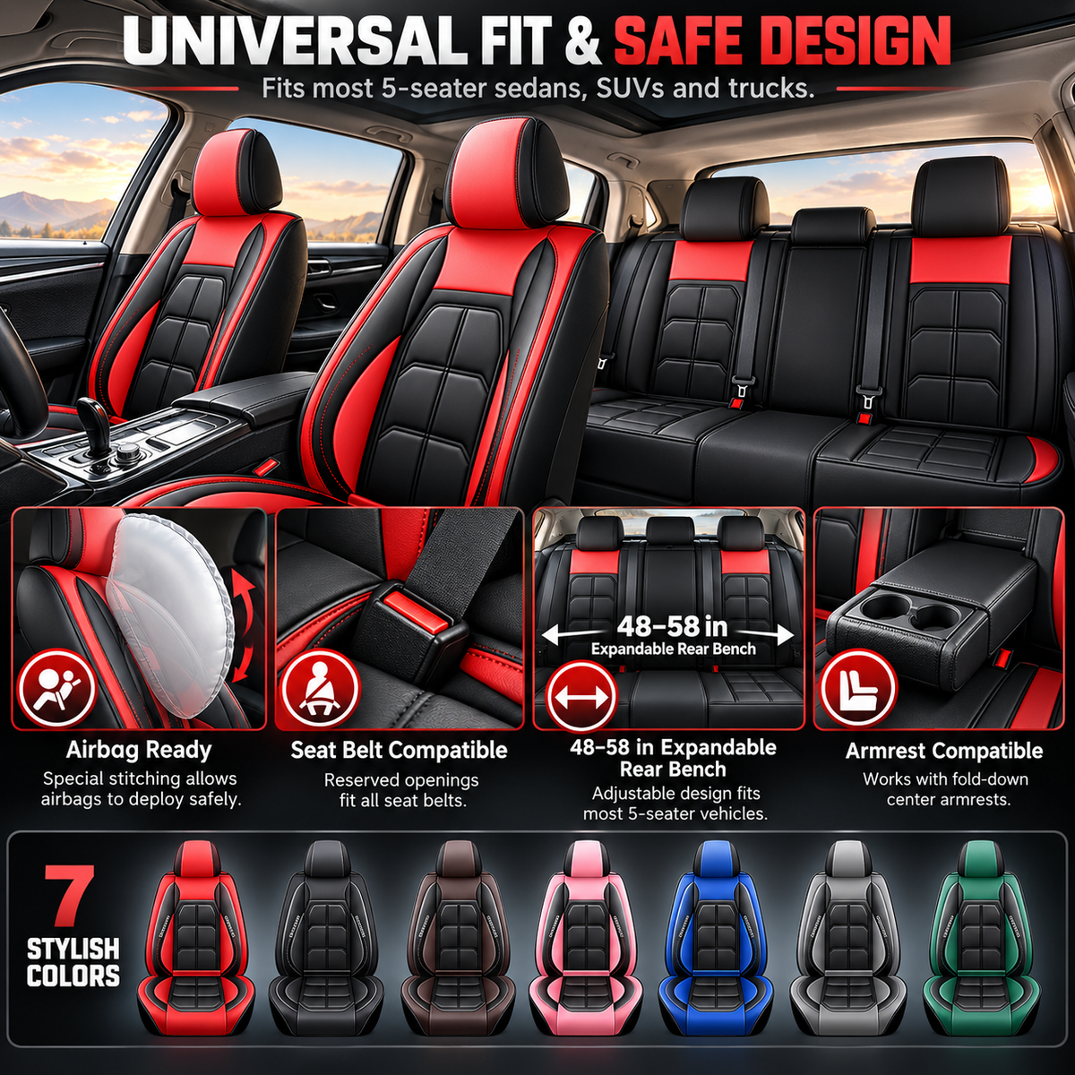🏎️ Universal Genuine Leather Car Seat Cover: Premium Comfort & Full Seat Protection