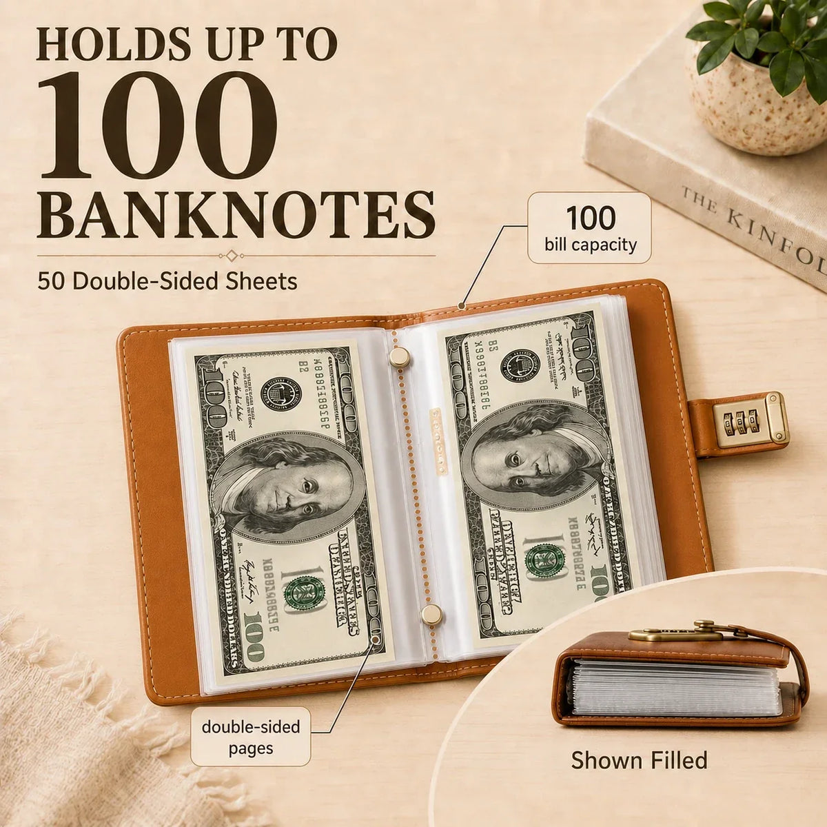 Locking Banknote Collection Booklet: Holds 100 Bills, Secure Storage & Organized Display