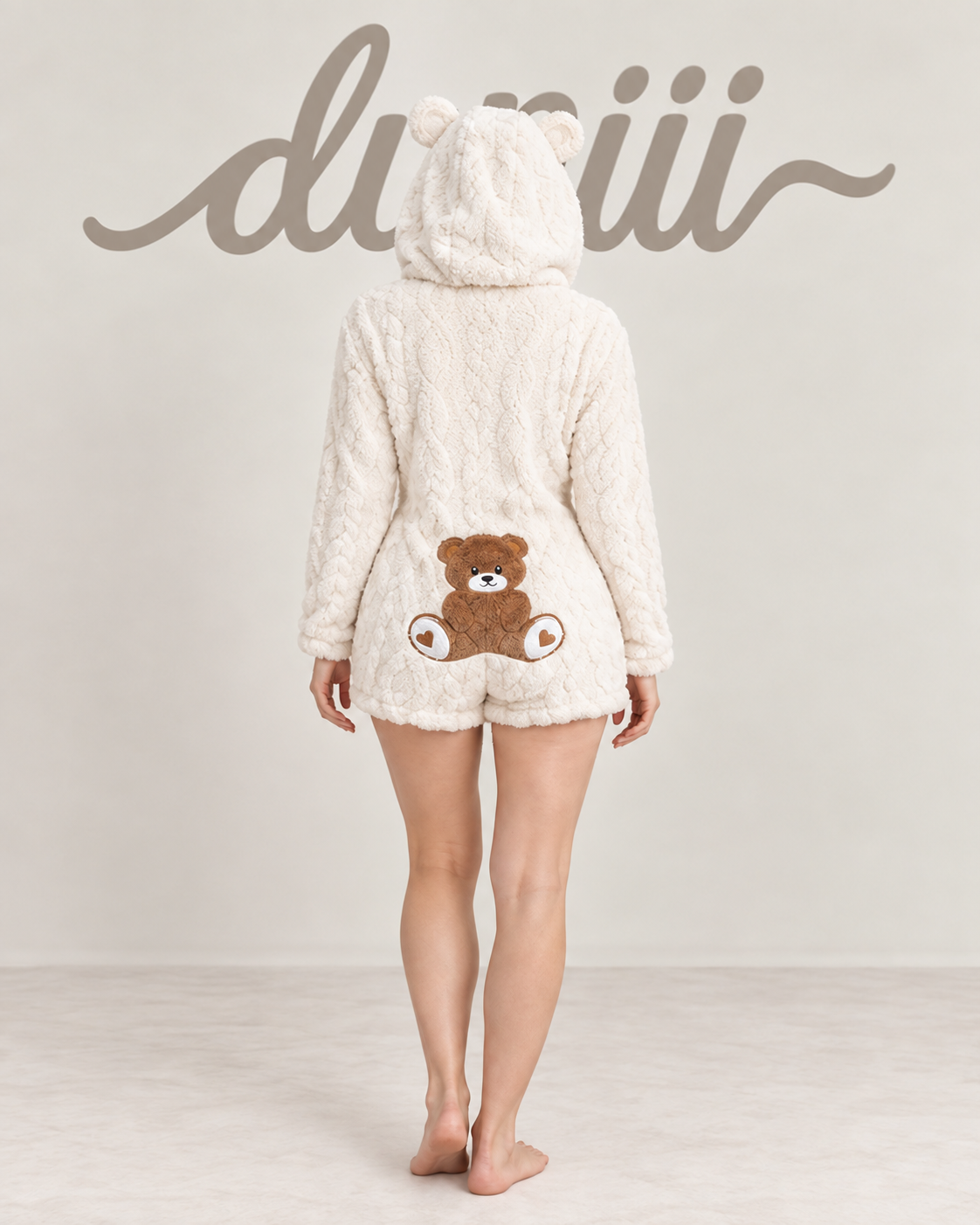 Women's Teddy Bear Hooded Plush Pajama Jumpsuit - Hooded & Cozy Warmth