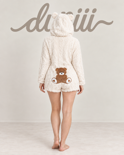 Women's Teddy Bear Hooded Plush Pajama Jumpsuit - Hooded & Cozy Warmth