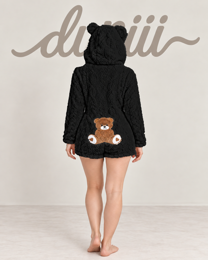 Women's Teddy Bear Hooded Plush Pajama Jumpsuit - Hooded & Cozy Warmth