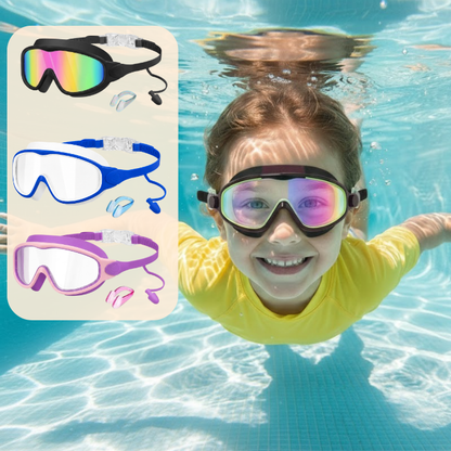 4-in-1 Anti-Fog Swim Goggles with Built-In Nose Clip & Ear Protection