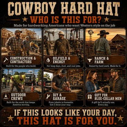 Cowboy Hard Hat for Men Western Style Work Helmet