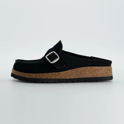 Casual Style Leather Round-Toe Slip-On Shoes: Premium Leather & Stylish Side Buckle