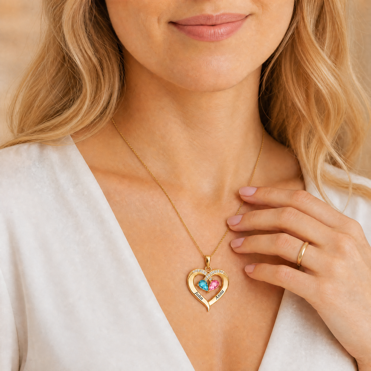 Forever Yours - Birthstone Heart Necklace & Engraved Walnut Box