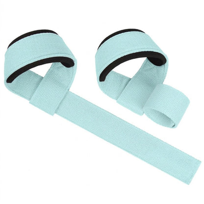 Blue self-curling lifting straps, one pair