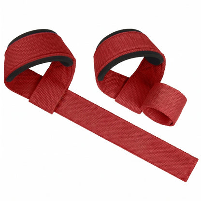Red self-curling lifting straps, one pair