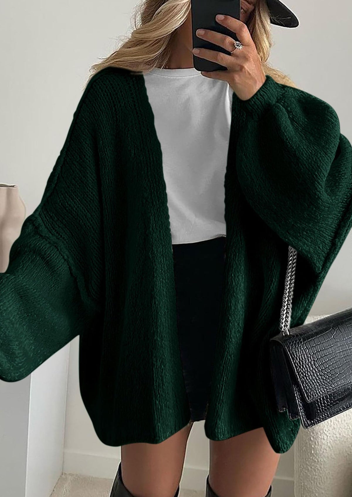 Womens Oversized Cardigan Sweaters Fall Long Lantern Sleeve Knit Open Front Lightweight Sweater