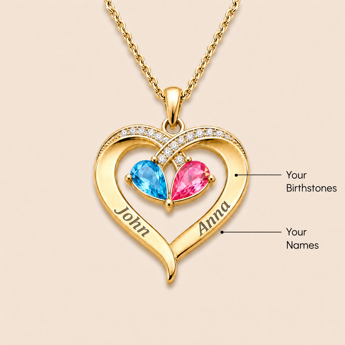 Forever Yours - Birthstone Heart Necklace & Engraved Walnut Box