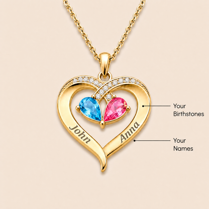 Forever Yours - Birthstone Heart Necklace & Engraved Walnut Box