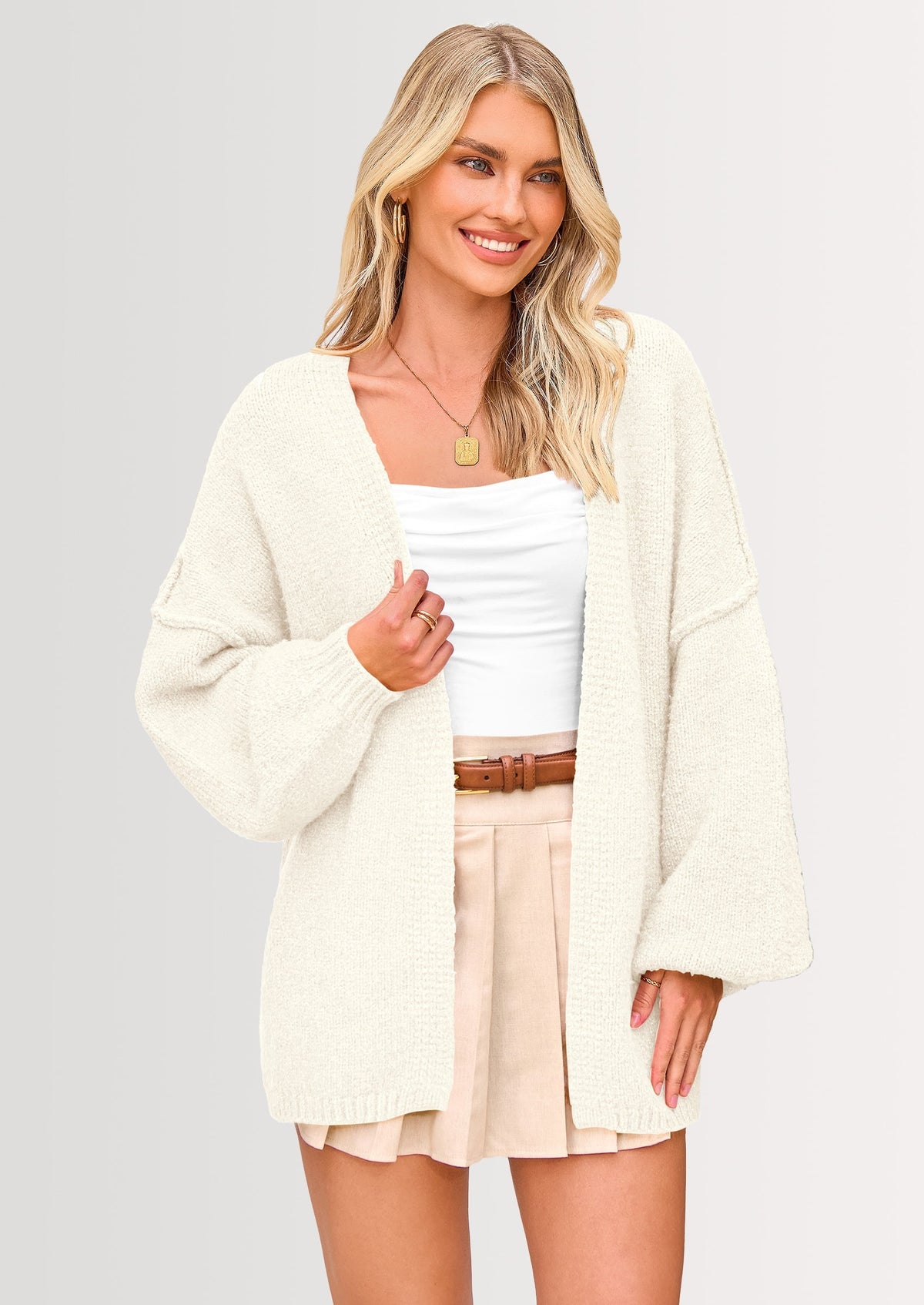 Womens Oversized Cardigan Sweaters Fall Long Lantern Sleeve Knit Open Front Lightweight Sweater