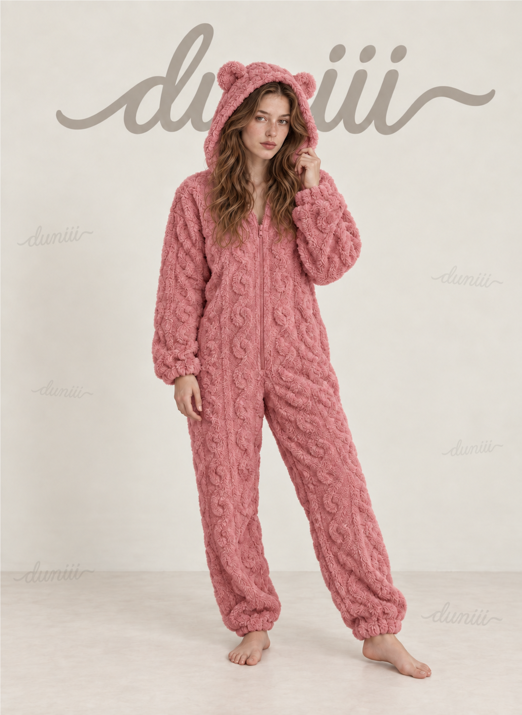 Women's Teddy Bear Hooded Plush Pajama Jumpsuit - Hooded & Cozy Warmth