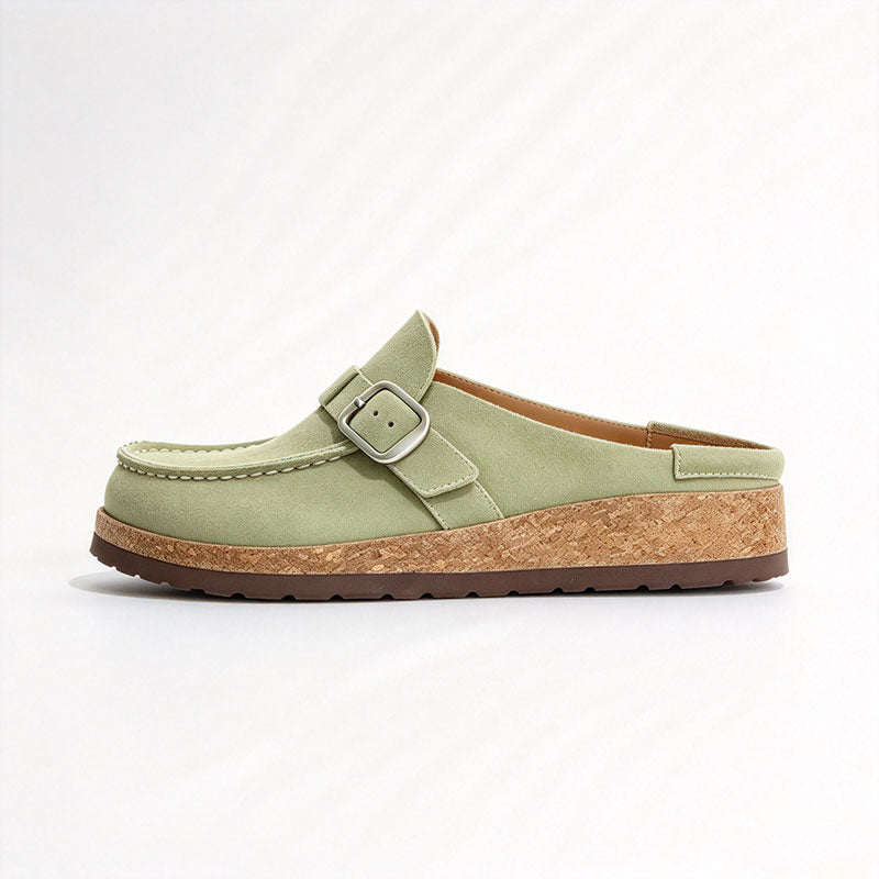 Casual Style Leather Round-Toe Slip-On Shoes: Premium Leather & Stylish Side Buckle