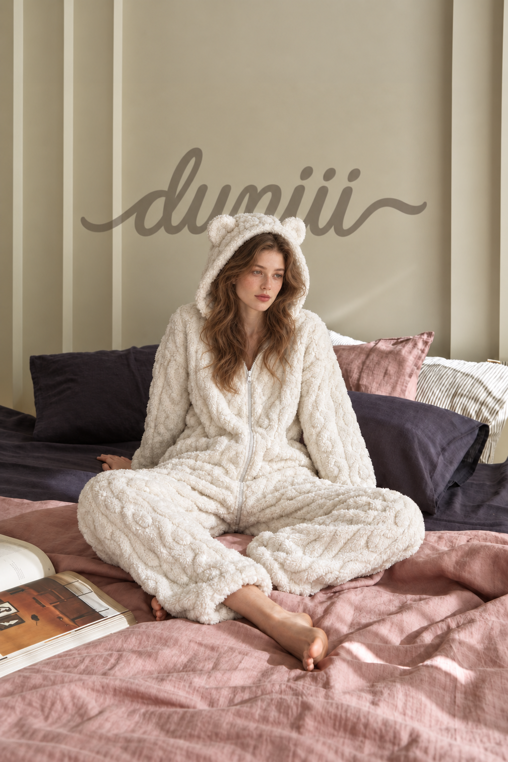 Women's Teddy Bear Hooded Plush Pajama Jumpsuit - Hooded & Cozy Warmth