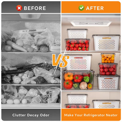3/5 Pack Stackable Fridge Organizers with Removable Colander
