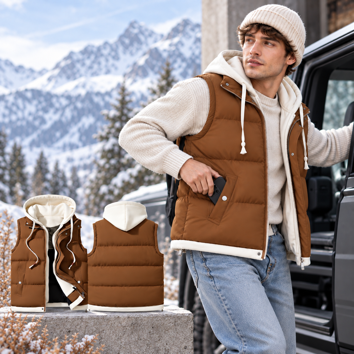 Unisex Layered Hooded Thermal Vest - Stylish, Warmth & Lightweight Comfort