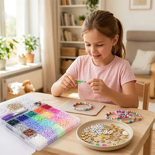 Clay Beads Bracelet Making Kit – Up to 6,100 Beads + 500 Charms