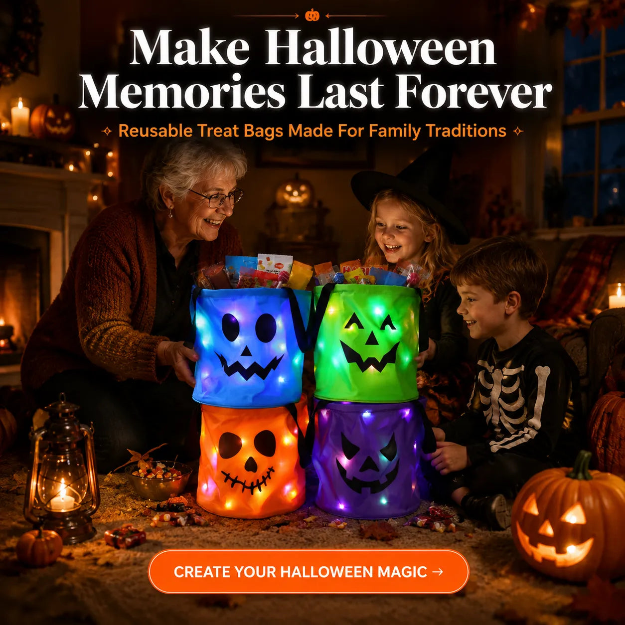 🔥Ready for Spooky Season – Reusable LED Halloween Treat Bags🎃