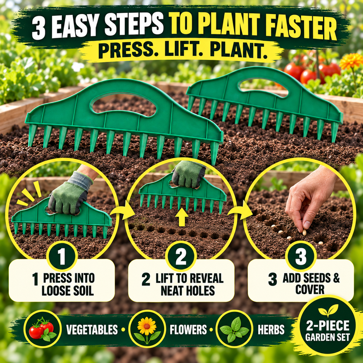 🌱Garden Seed Spacing Tool – Multi-Row Planting & Furrow Making