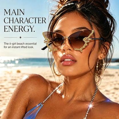 Butterfly Rimless Rhinestone Sunglasses - Sparkling Design & Elegant Style