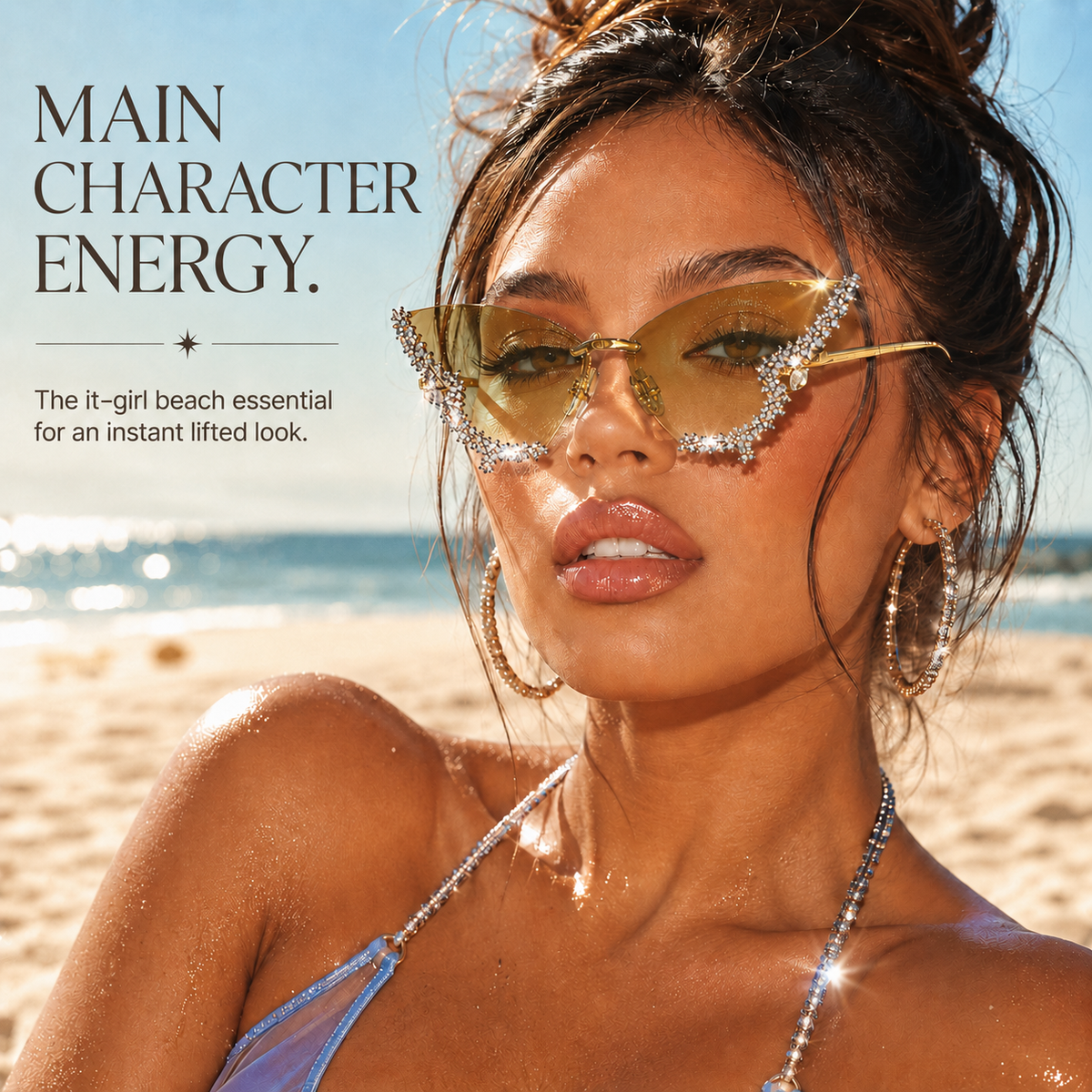 Butterfly Rimless Rhinestone Sunglasses - Sparkling Design & Elegant Style